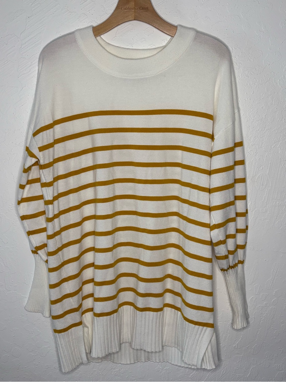 Lane Bryant Womens 14/16 White Brown Striped Pullover Tunic Sweater Long Sleeve